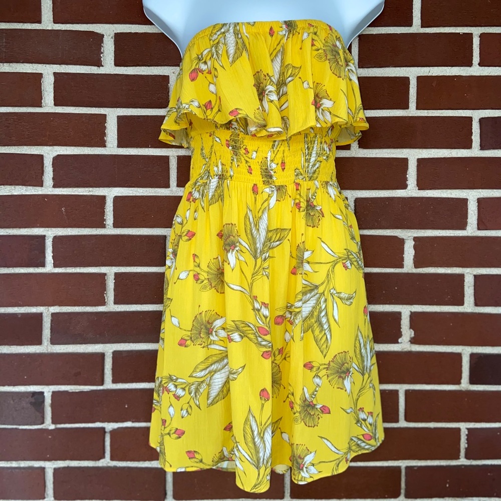 Express Strapless Flutter Top Yellow Sundress - image 2